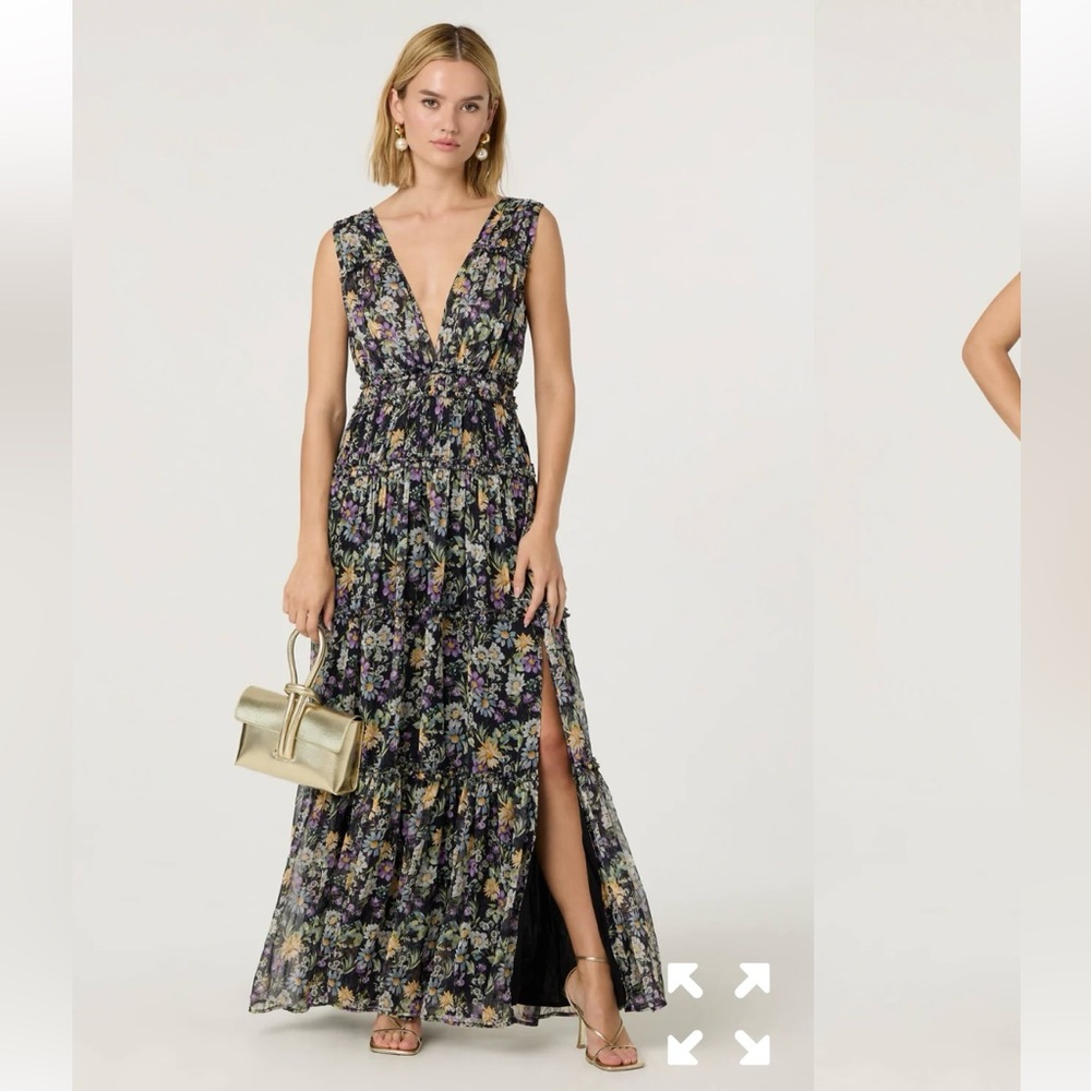 Astr Floral V-Neck Maxi Dress - Black and Purple